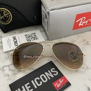 Ray-Ban Aviator Gradient Brown Lens /Gold Frame NEW RB3025 Standard & Large